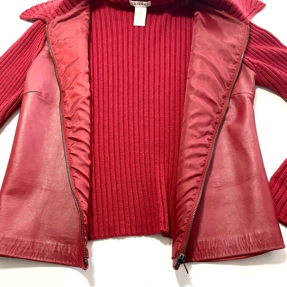 Red Leather Front Cotton Knit Sweater Back Large - Picture 9 of 14